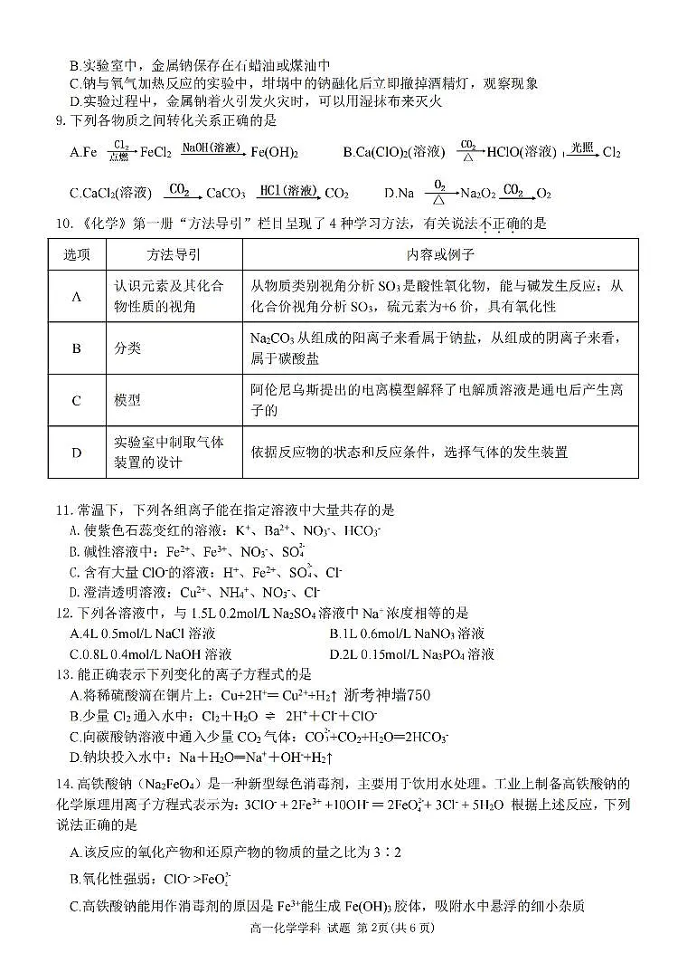 浙江省丽水发展共同体2025-2026学年高一上学期11月期中化学试卷（含答案）第2页