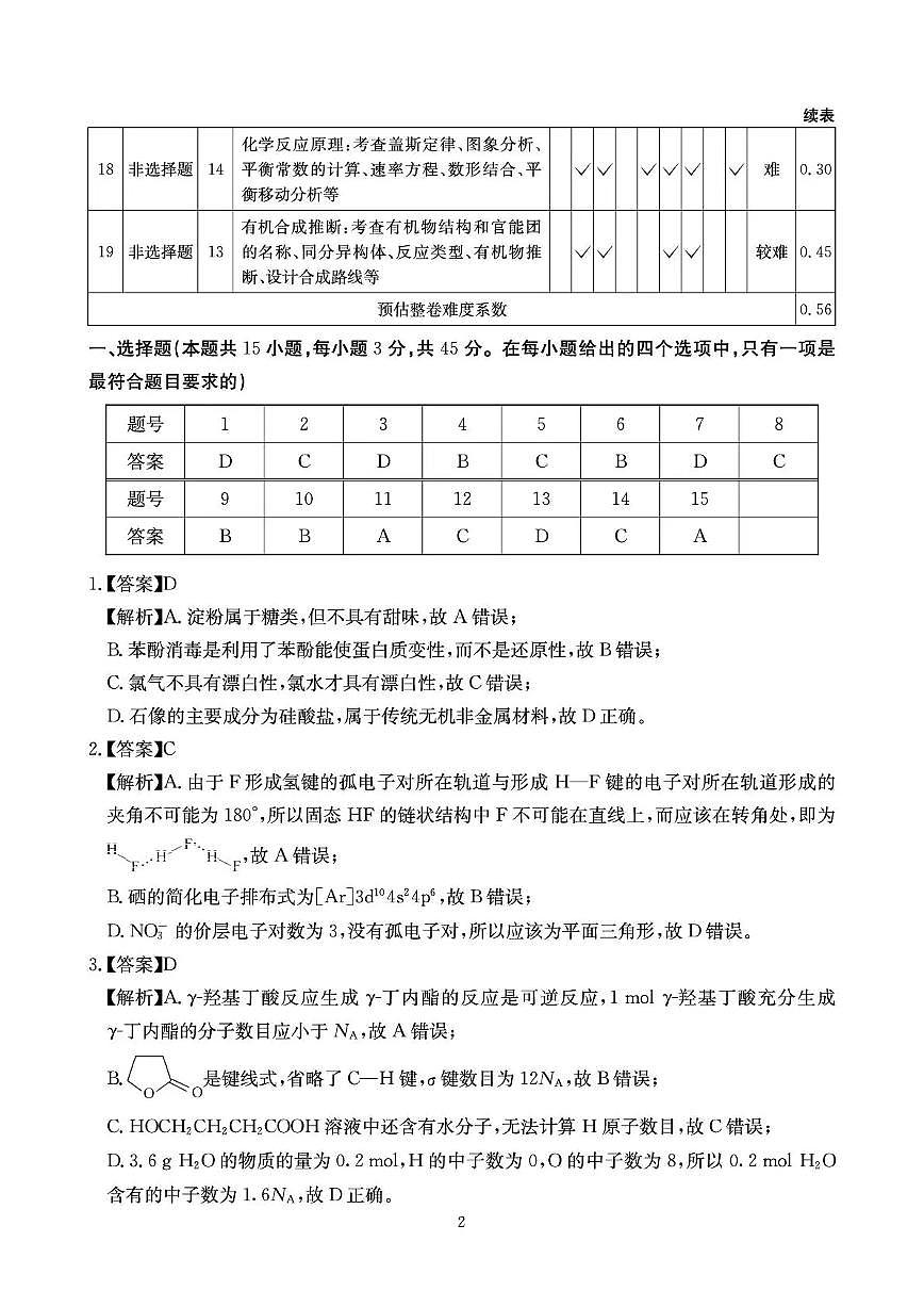 四川省2025一2026学年高三一轮复习阶段性测评化学答案第2页