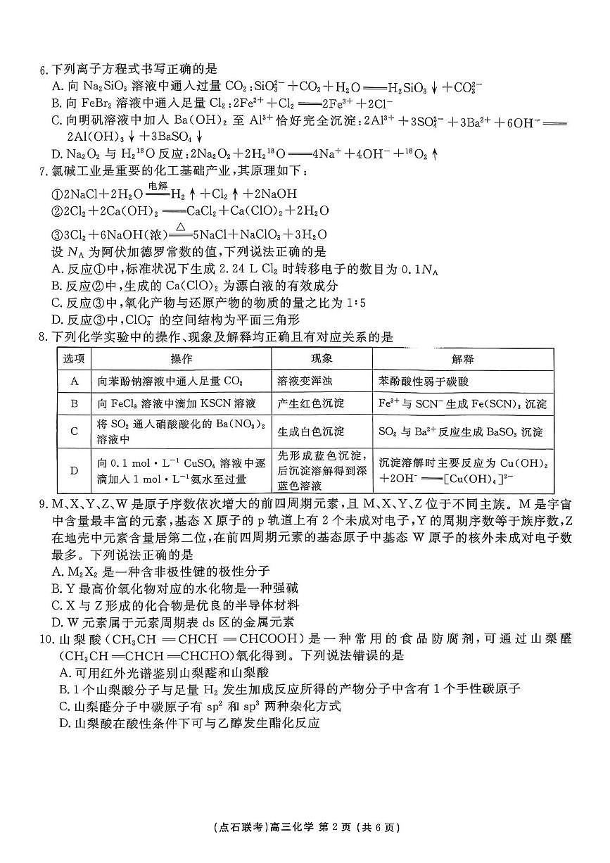 东北三省一区点石联考2026届高三上学期12月化学试题第2页