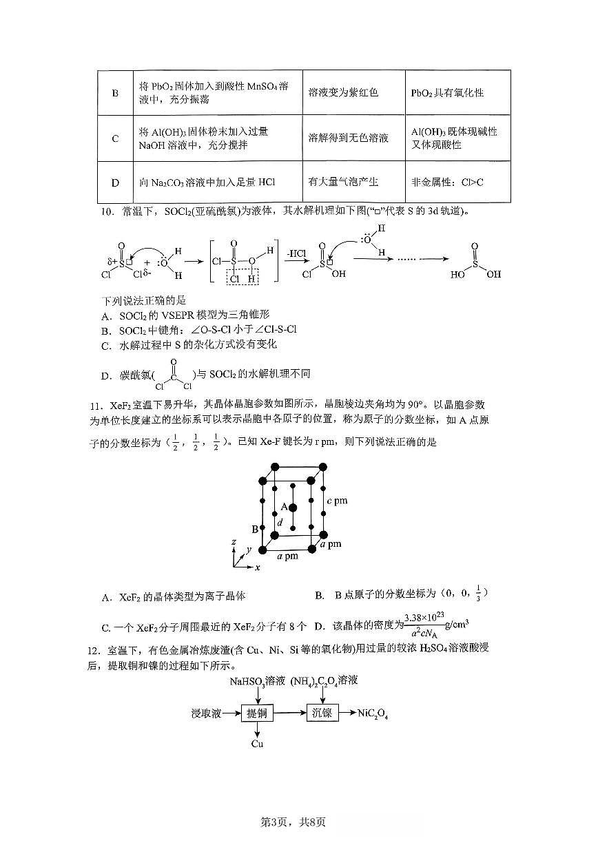 化学育才中学25-26学年上高三12月月考试卷第3页