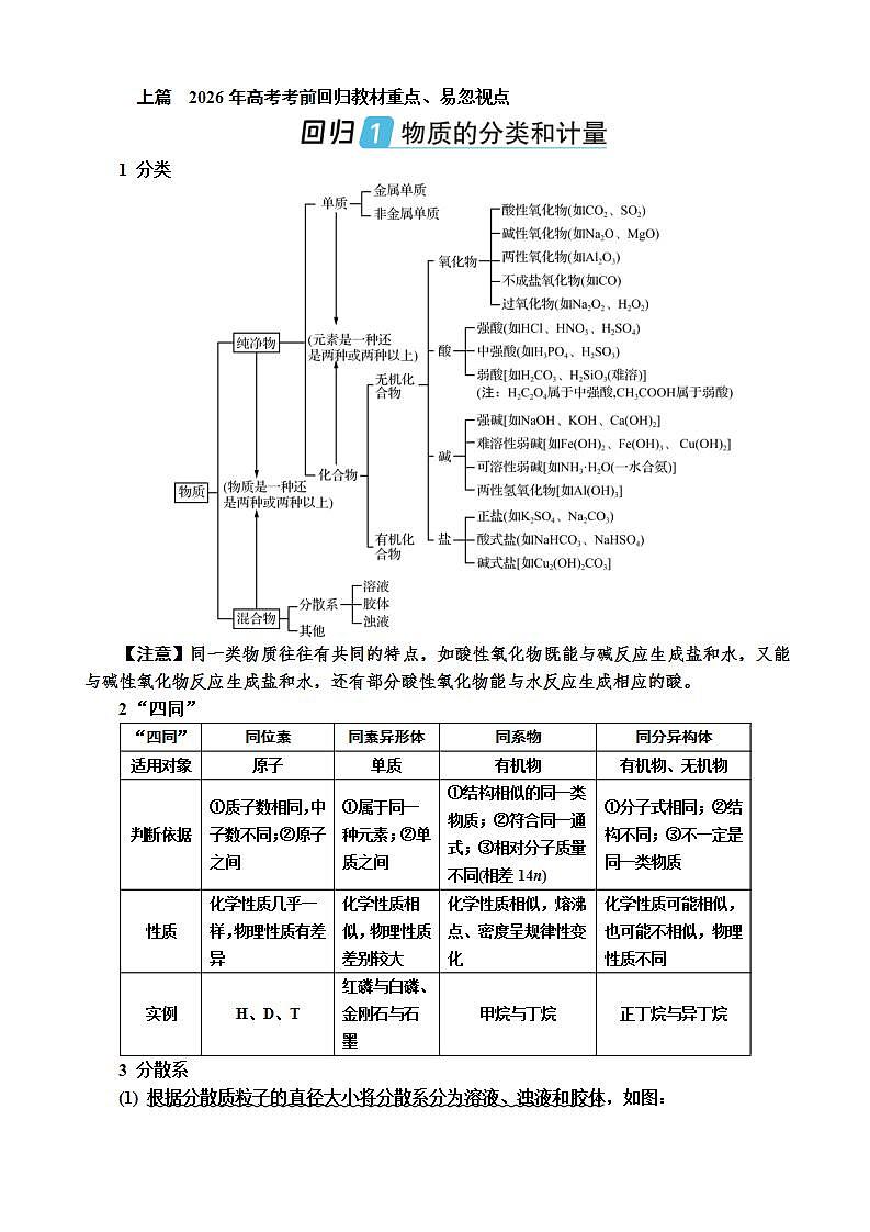 2026年高考化学考前回归（60页Word）学案第1页