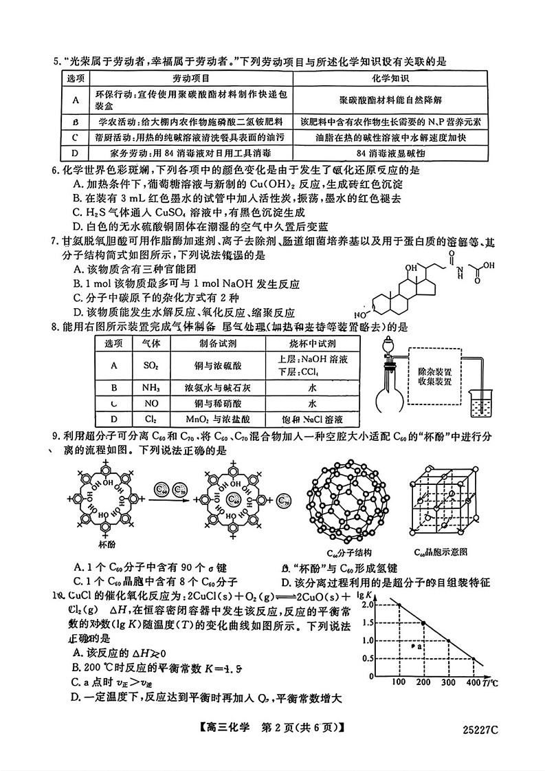 吉林省四平市第三高级中学2024-2025学年高三上学期期末考试 化学试题第2页