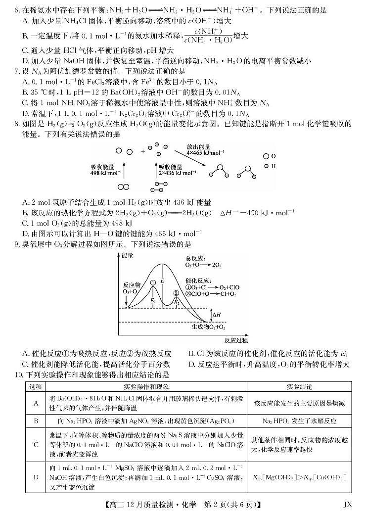江西省多校2025-2026学年高二上学期12月质量检测 化学试题（月考）第2页