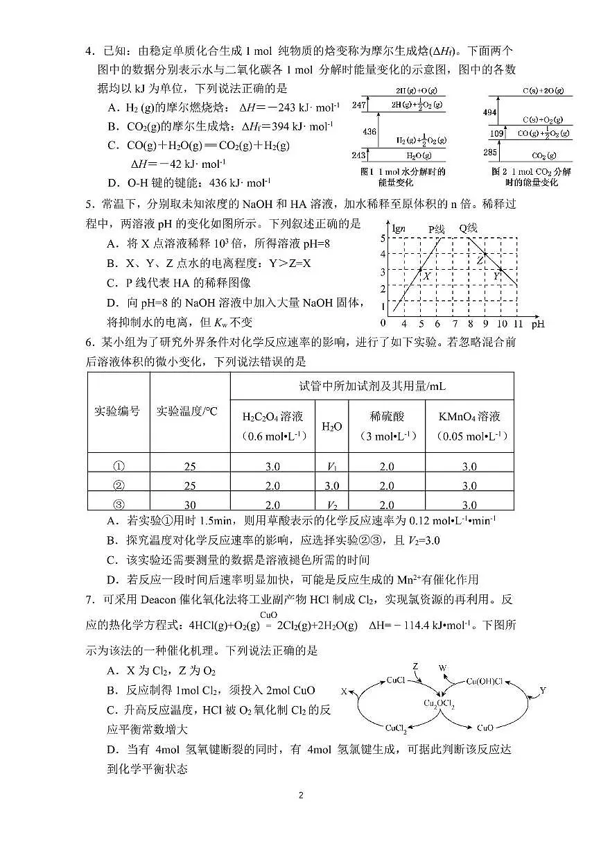 山东师范大学附属中学2025-2026学年高二上学期期中考试 化学 PDF版含答案第2页