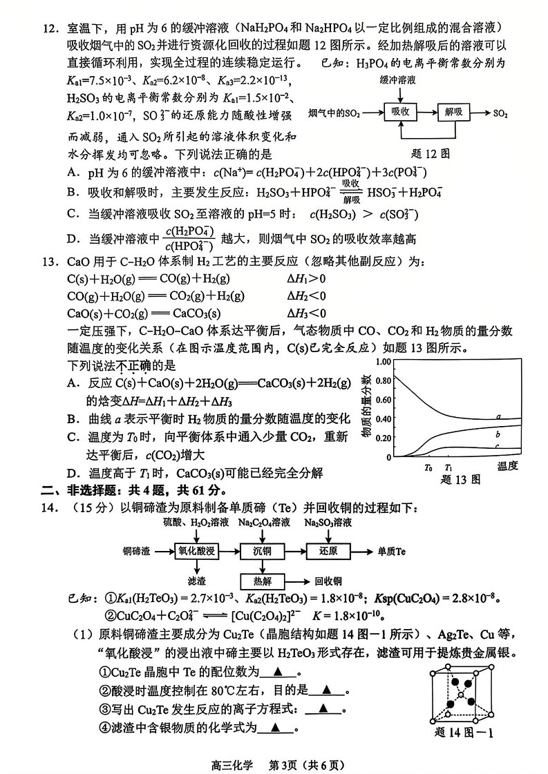 江苏省常州市2024-2025学年高三上学期期末考试 化学试题第3页