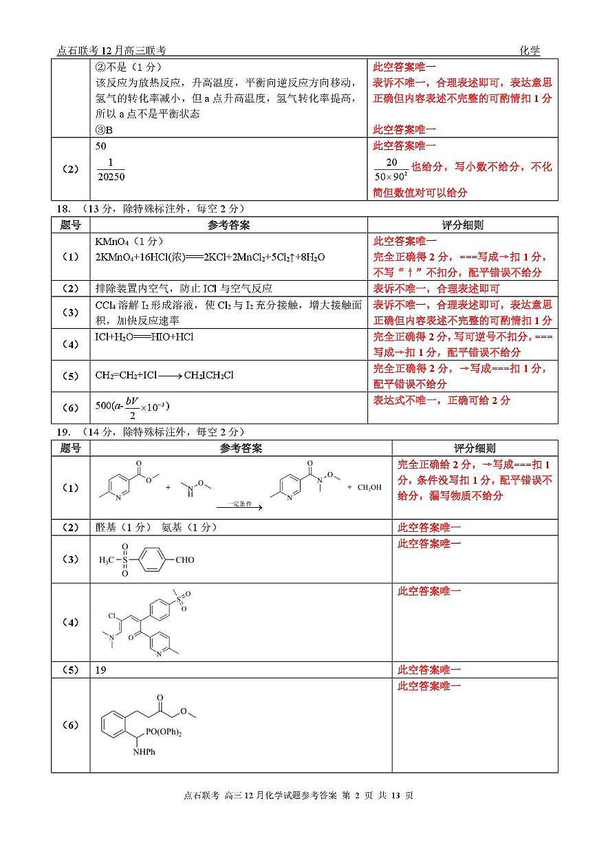 东北三省一区点石联考2026届高三上学期12月化学答案第2页