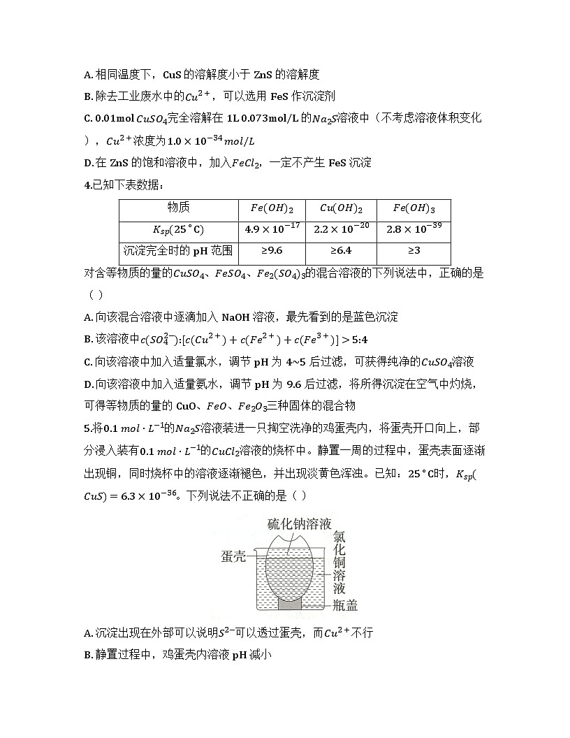 2025-2026高中化学人教版选择性必修1 第三章第四节 沉淀溶解平衡（课时2）同步练习（及答案）第2页