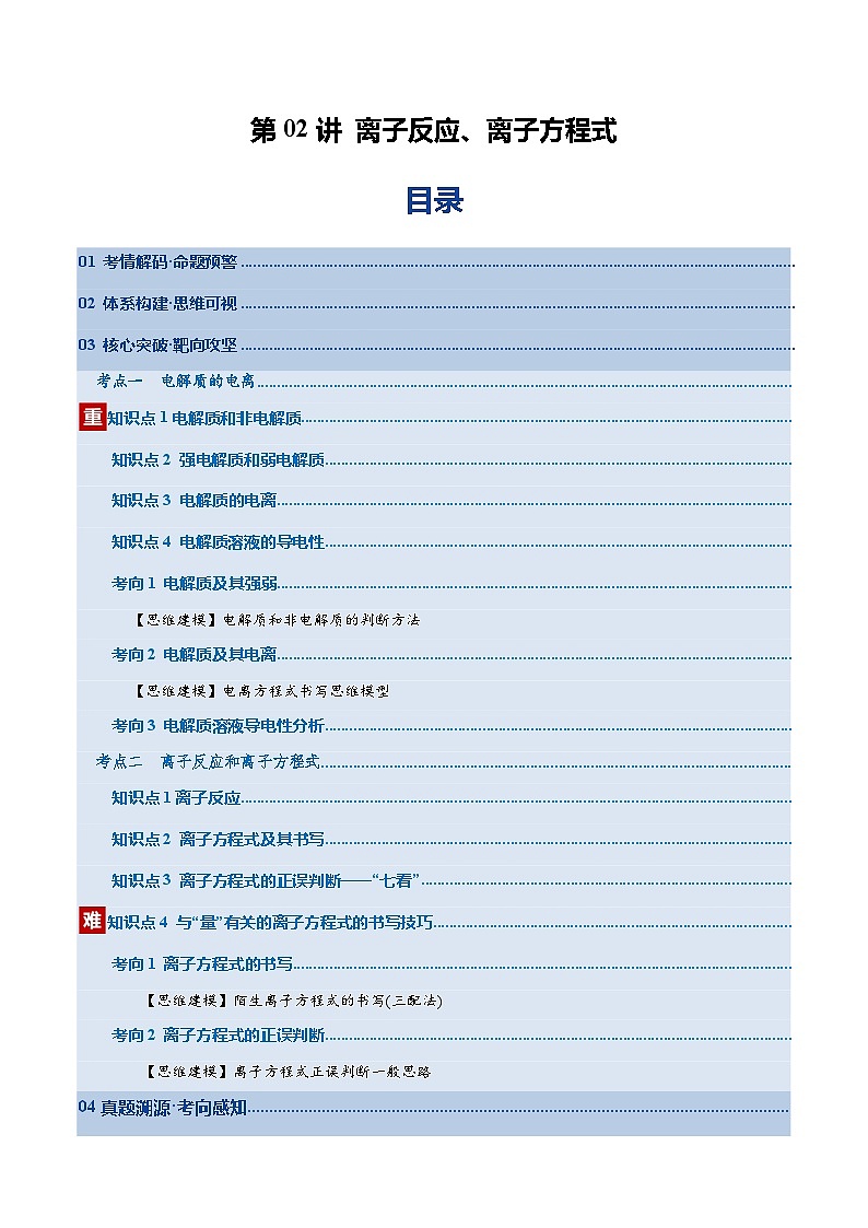 高考化学一轮复习-离子反应、离子方程式（复习讲义）（全国通用）（原卷版）第1页