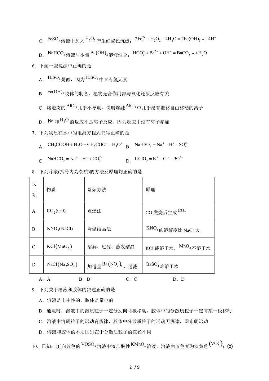 2025-2026学年湖北省武昌实验中学高一上学期（10月）月考化学试卷（含答案）第2页