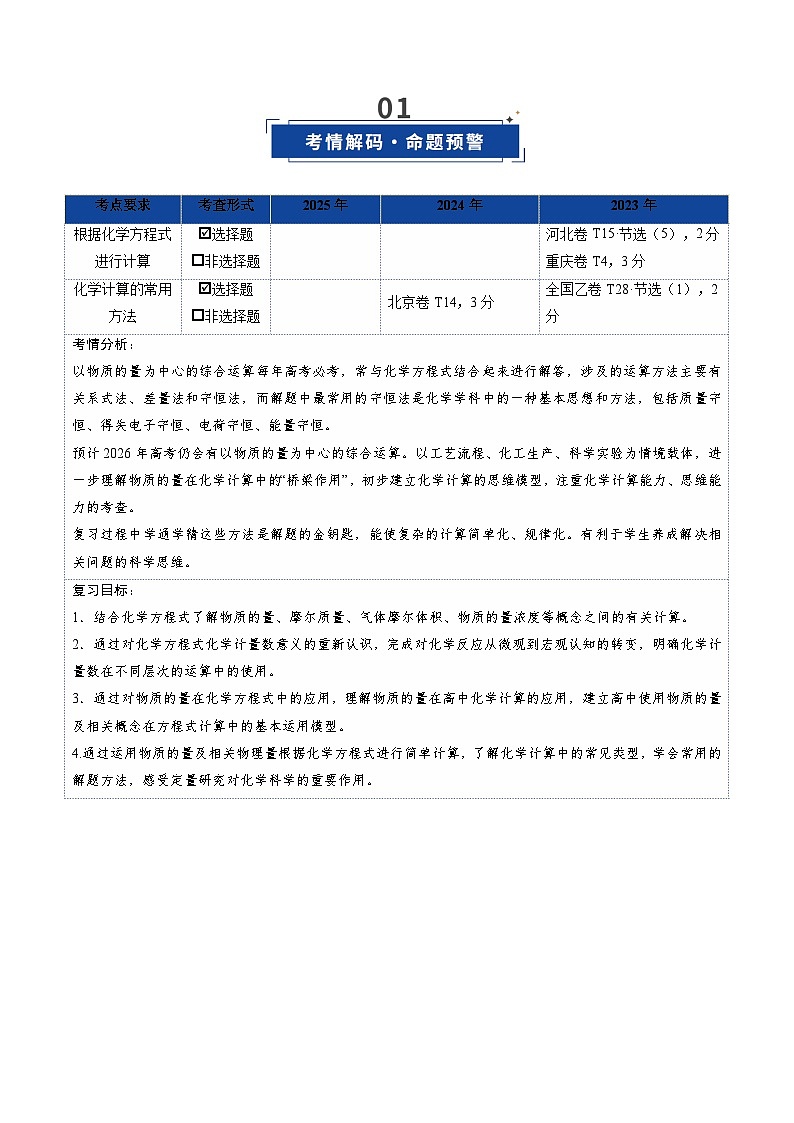 高考化学一轮复习-物质的量在化学方程式计算中的应用（复习讲义）（全国通用）（原卷版）第2页
