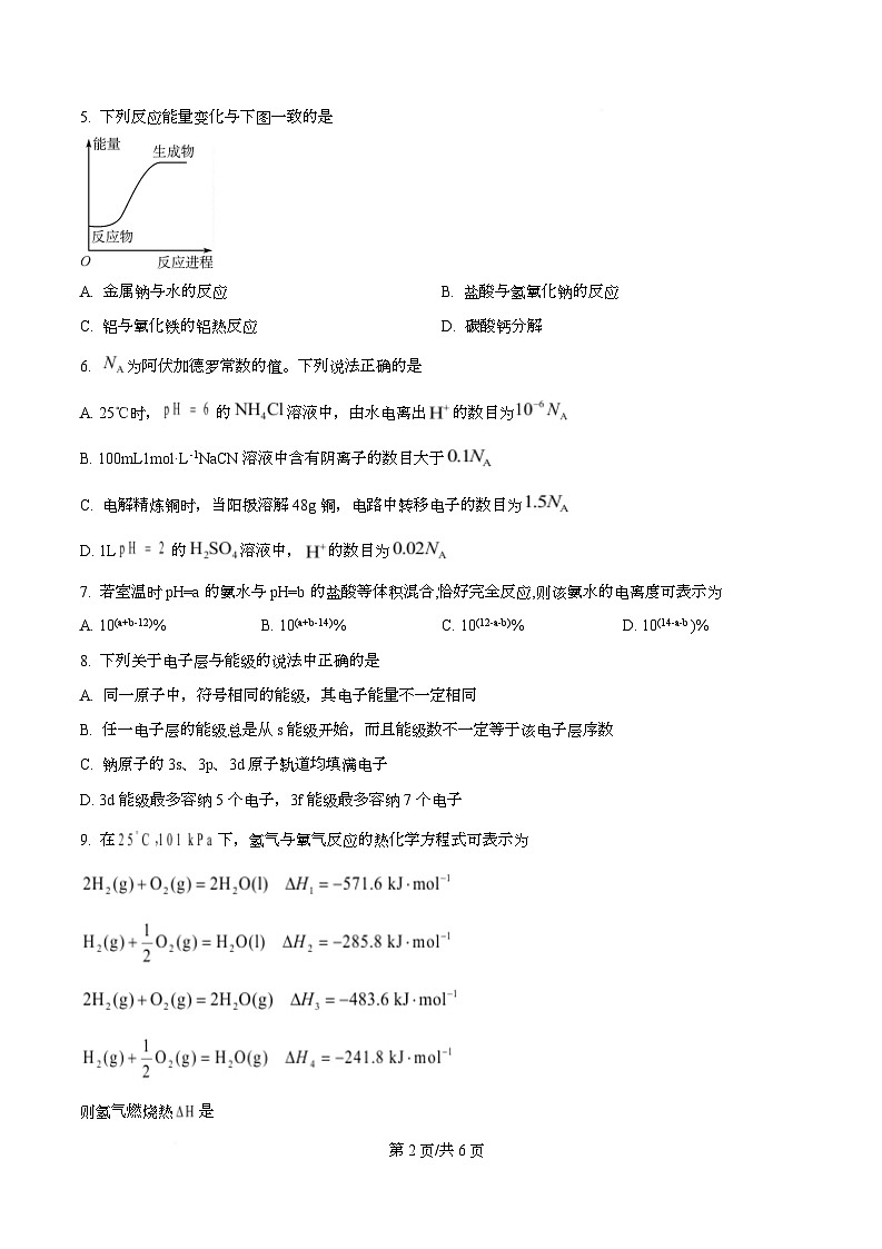 四川省泸州市泸县第五中学2025-2026学年高二上学期12月月考 化学试题（原卷版）第2页