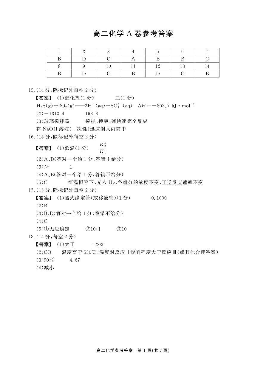 【化学A卷答案】安徽省鼎尖名校大联考2025-2026学年上学期高二11月期中考试第1页
