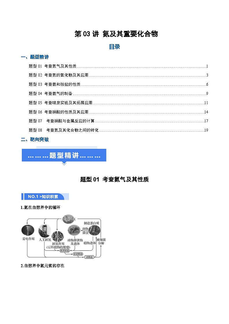 高考化学一轮复习-氮及其重要化合物（举一反三讲义）（原卷版）第1页