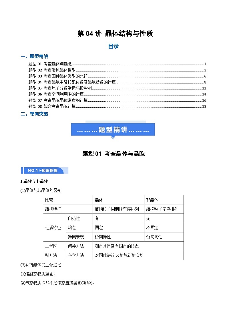 高考化学一轮复习-晶体结构与性质（举一反三讲义）（原卷版）第1页