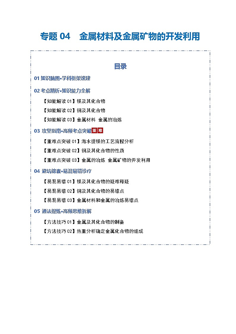高考化学一轮复习-金属材料及金属矿物的开发利用（知识清单）（全国通用）（原卷版）第1页