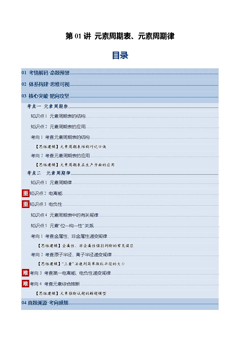 高考化学一轮复习-元素周期表、元素周期律（复习讲义）（全国通用）（原卷版）第1页
