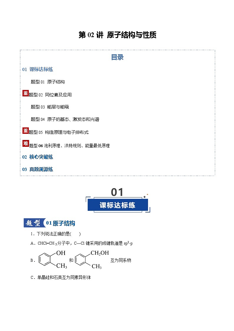 高考化学一轮复习-原子结构与性质（专项训练）（全国通用）（原卷版）第1页