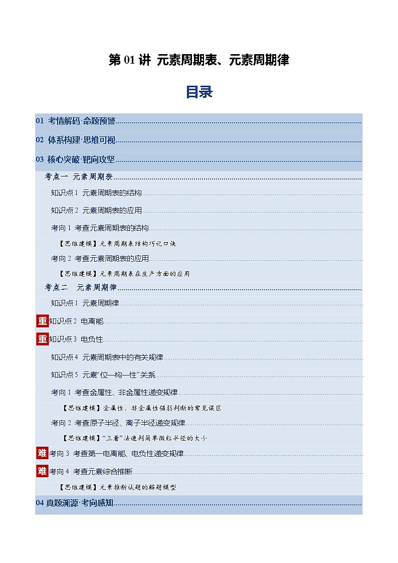 高考化学一轮复习-元素周期表、元素周期律（复习讲义）（全国通用）（解析版）第1页