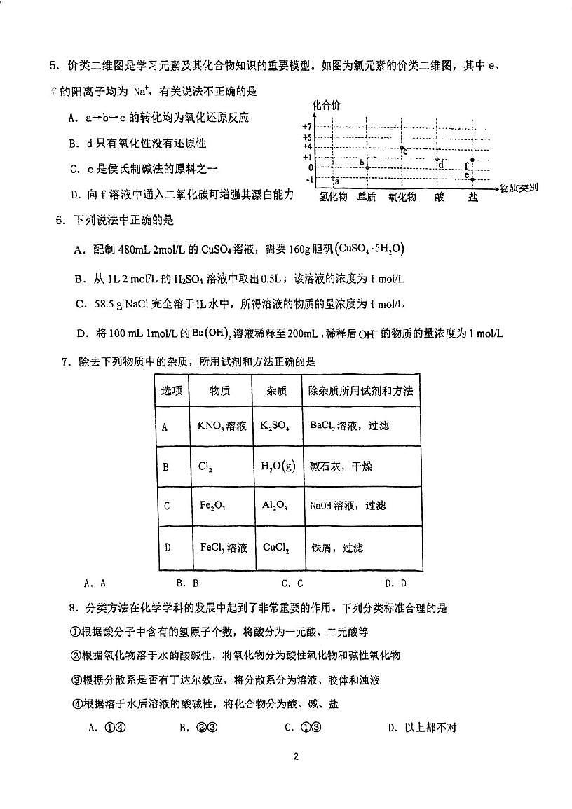 广东省江门市培英高级中学2025-2026学年高一上学期期中考试化学试题第2页