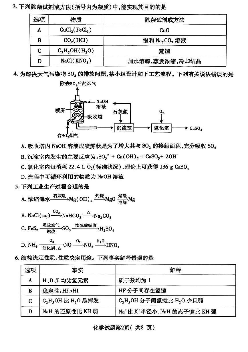 山西省临汾市2025届高三下学期考前适应性训练考试（三）化学试卷（PDF图片版）(含答案）第2页