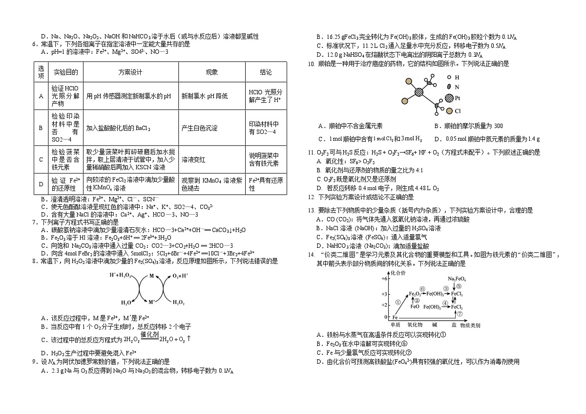 高2025级高一上期第二次月考化学试题(1)第2页