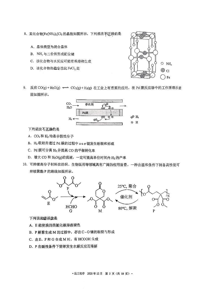 2025北京二中高三上12月月考化学试卷第3页