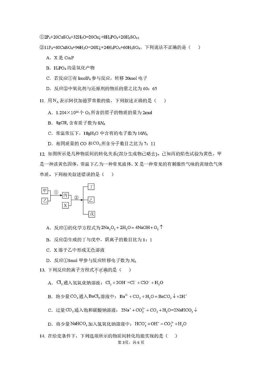 四川省自贡市第一中学校2025-2026学年高一上学期12月月考化学试题第3页