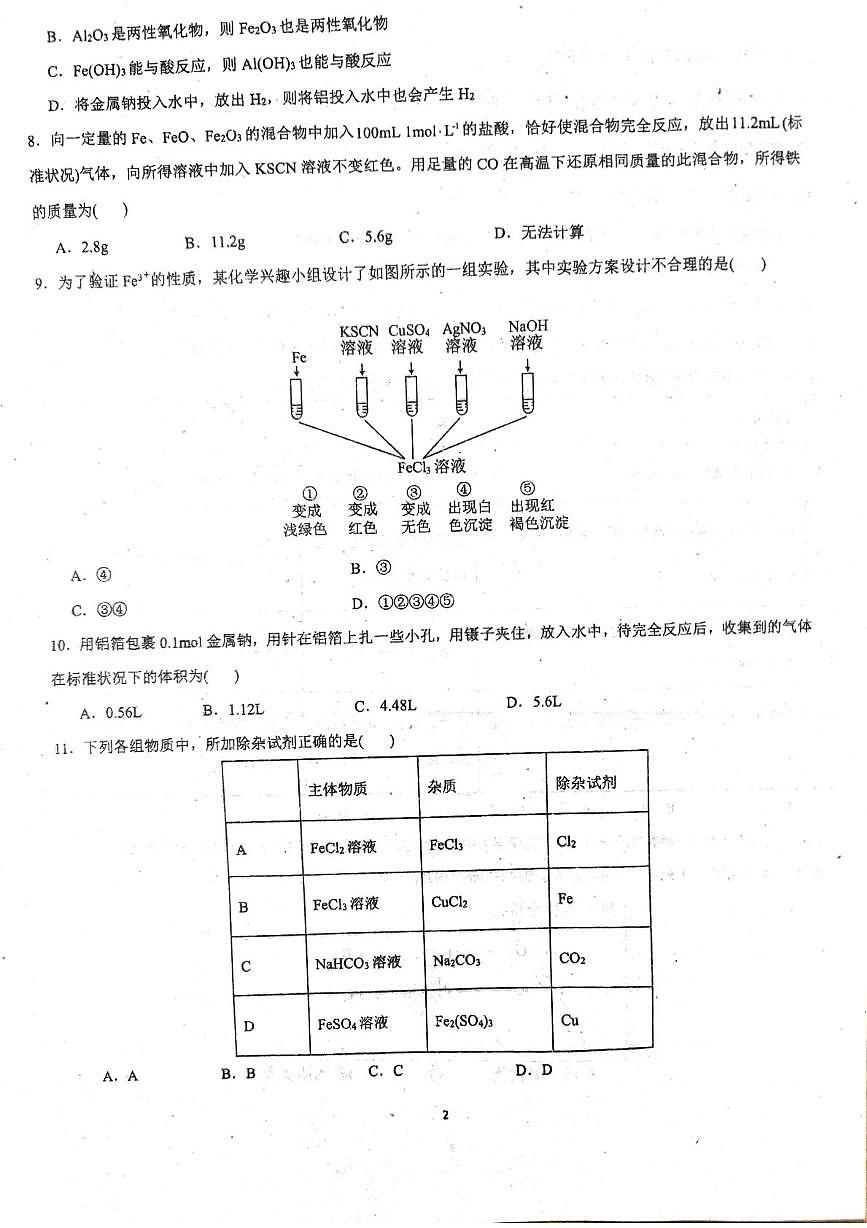 山东省聊城市高唐县第一中学2025-2026学年高一上学期12月月考化学试题第2页