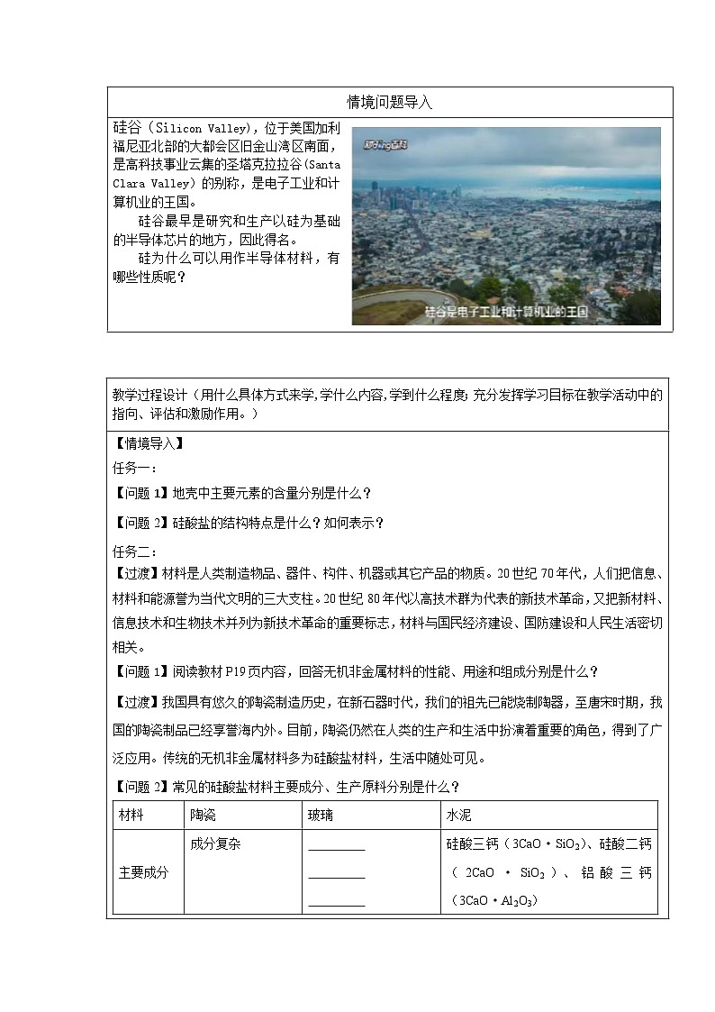 5.3无机非金属材料（一） 表格式教学设计 高一下学期化学人教版（2019）必修第二册第2页