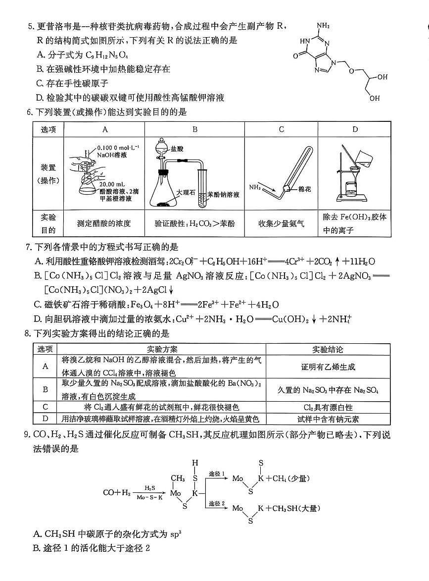河北省沧州八县一中2026届高三上学期一模考试化学试题（高考模拟）第2页