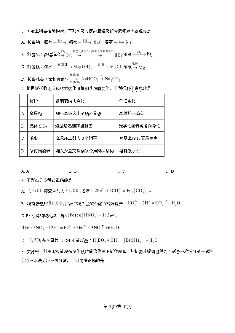 浙江省强基联盟2026届高三上学期二模化学试题（原卷版）第2页