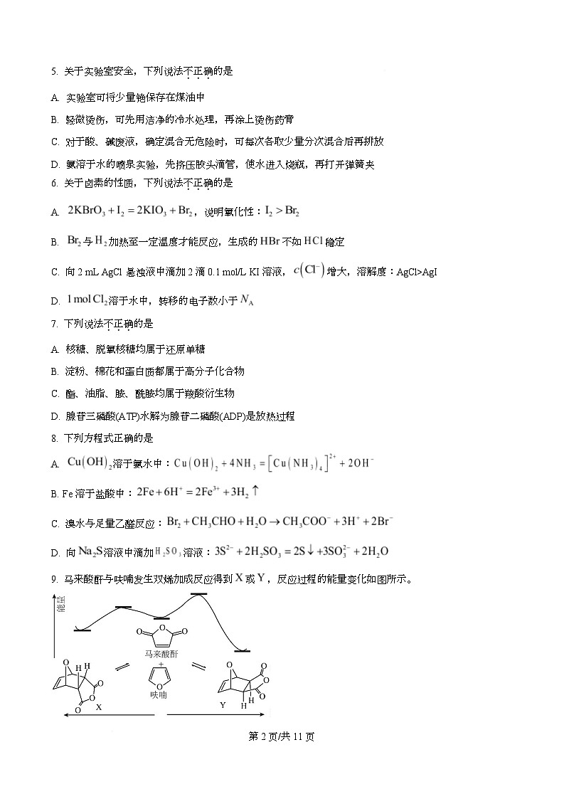 浙江省精诚联盟2026届高三上学期一模化学试题（原卷版）第2页