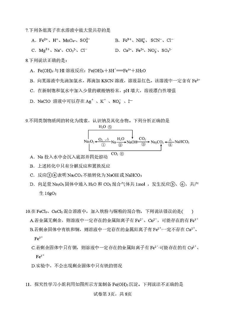 华中师大一附中2025-2026学年高一上学期12月月考化学试卷第3页