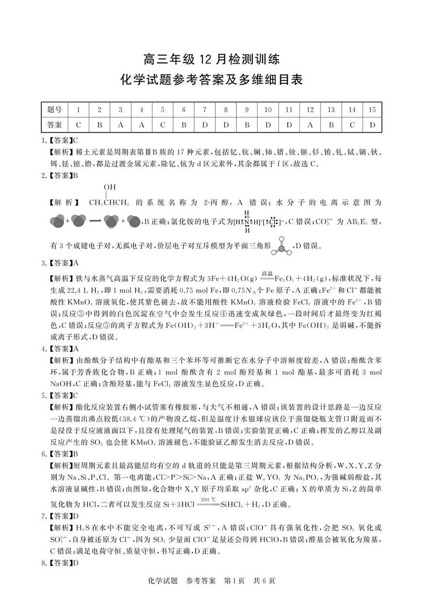 2026届高三第一次八省联考（T8联考）化学答案第1页