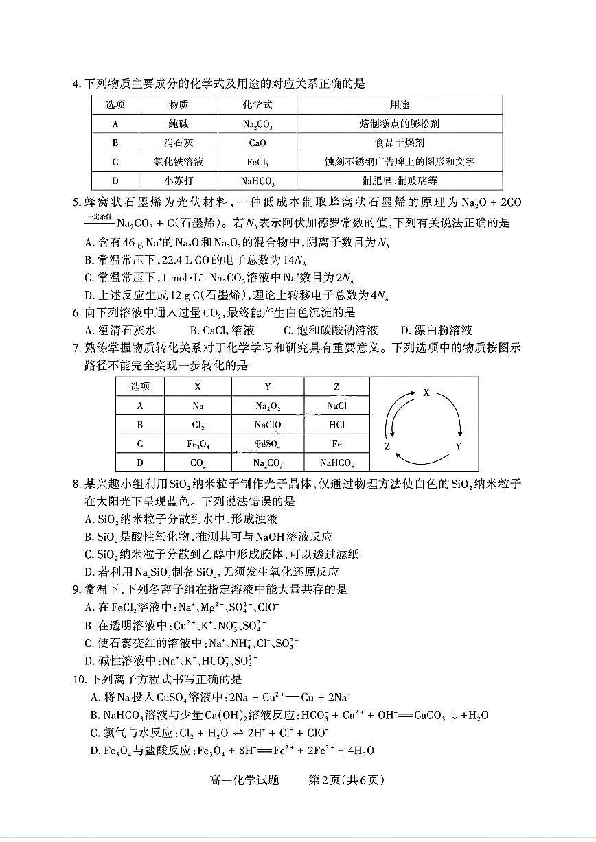 山西省部分学校2025-2026学年高一上学期高一选科调研检测暨12月月考化学试题（含答案）第2页