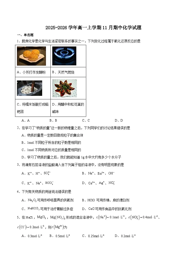 辽宁省沈阳市重点高中2025-2026学年高一上学期11月期中考试试题 化学（含答案）第1页