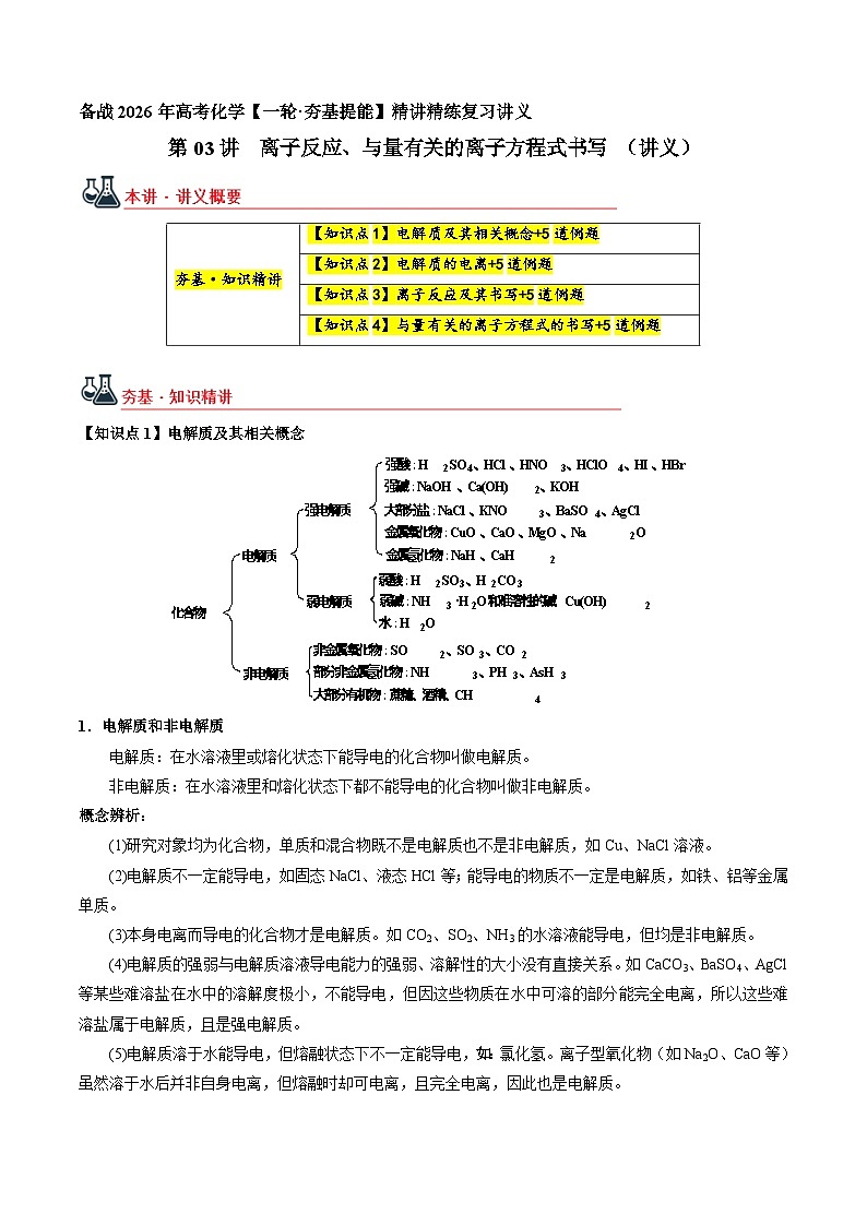 离子反应、与量有关的离子方程式书写（讲义、解析版）-备战2026年高考化学【一轮·夯基提能】精讲精练复习讲义第1页