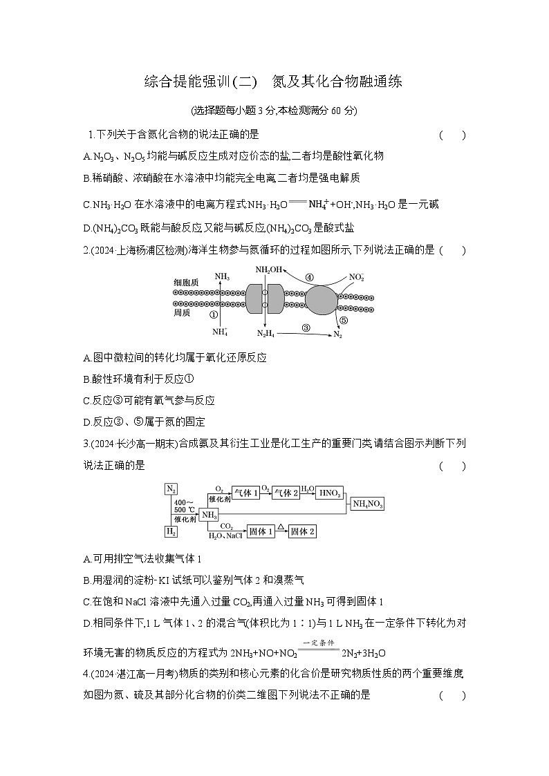 高一化学（人教版必修二）试题综合提能强训（二）氮及其化合物融通练（Word版附解析）第1页