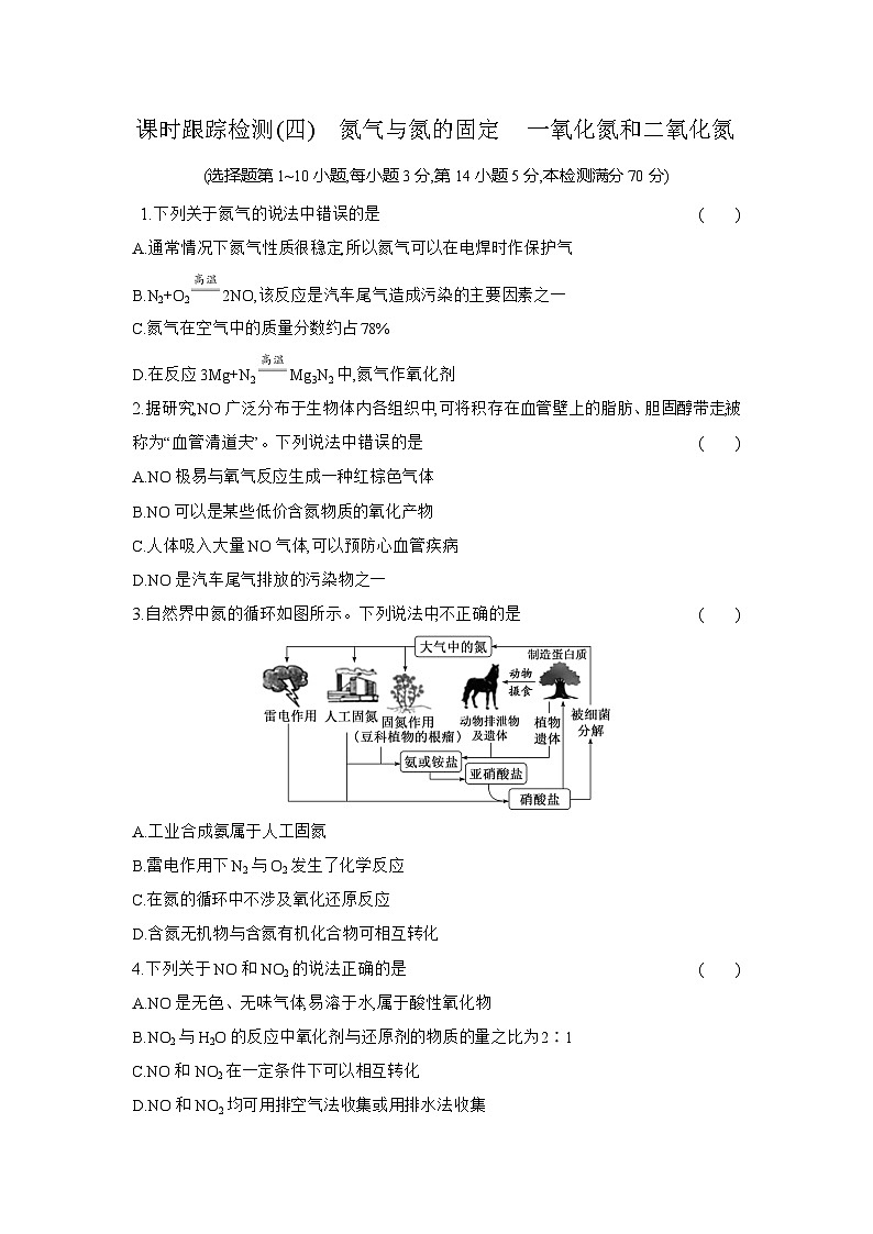 高一化学（人教版必修二）试题课时跟踪检测5.2.1氮气与氮的固定一氧化氮和二氧化氮（Word版附解析）第1页