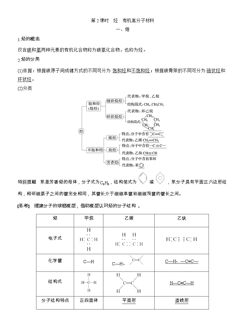 25-26学年高中化学人教版必修第二册教案：第七章 第二节 第二课时 烃 有机高分子材料第1页