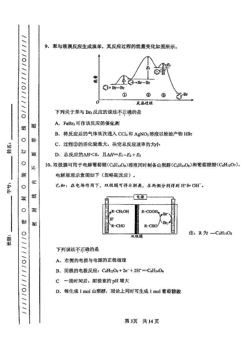北京一零一中2024-2025学年度高三上第六次统练化学试题第3页