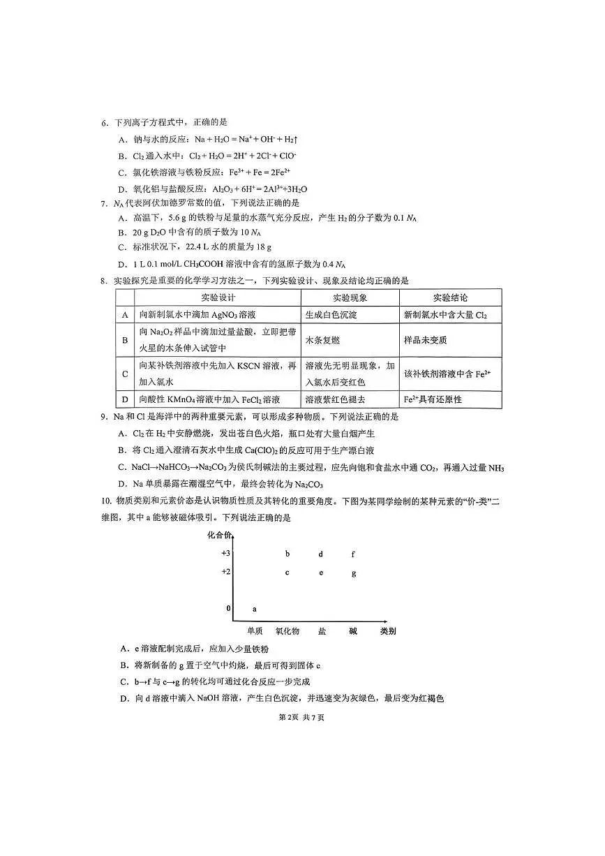 重庆市育才中学校2025-2026学年高一上学期12月月考 化学试卷 -第2页
