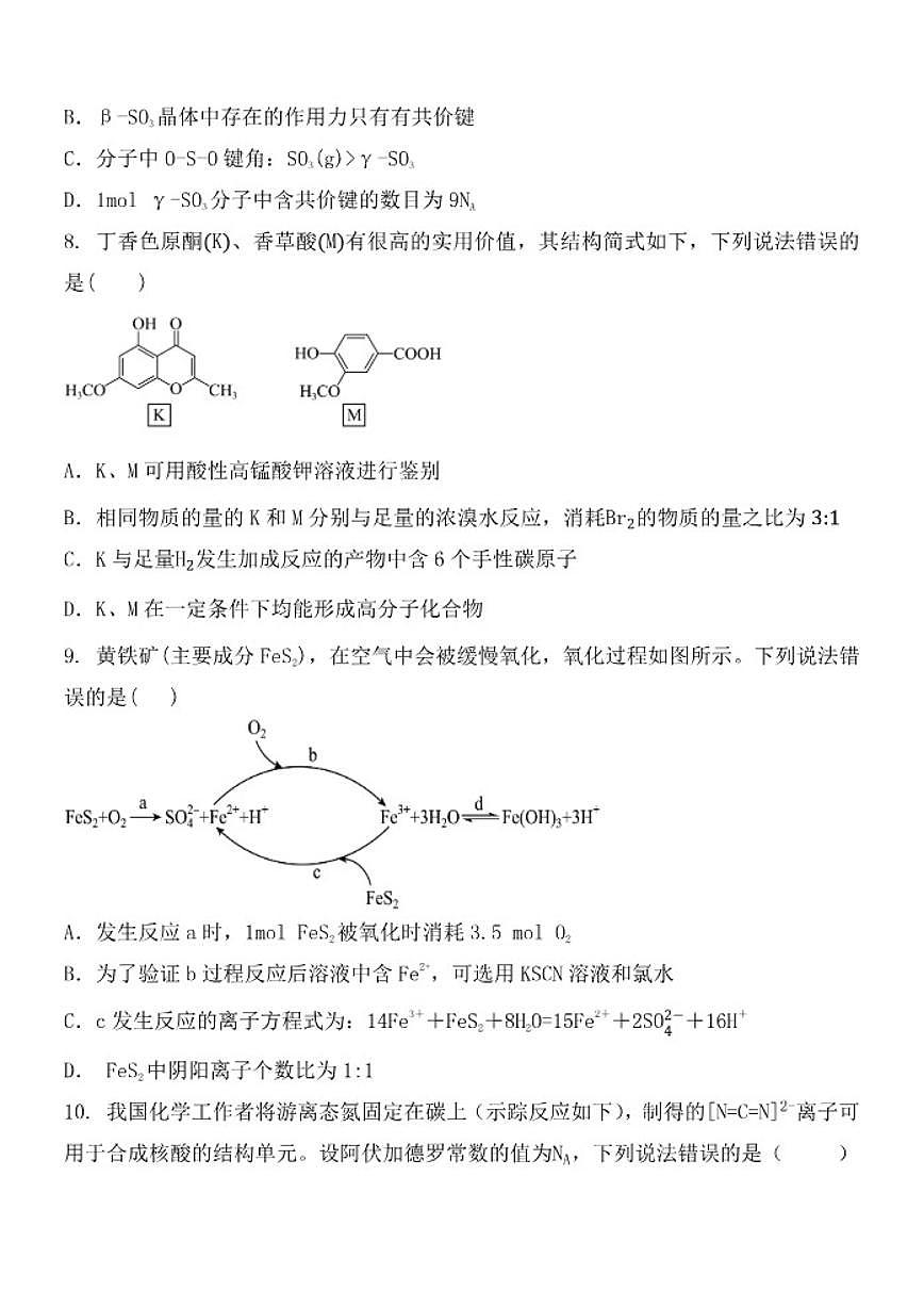 2025-2026学年山东省淄博市沂源县第一中学高三上学期第二次阶段性测试化学试题（有答案）月考第3页