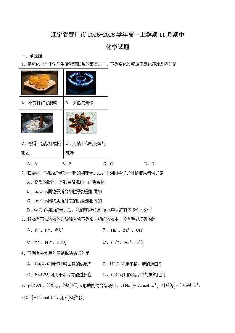 辽宁省营口市普通高中2025-2026学年高一上学期11月期中考试化学试题（Word版附答案）第1页