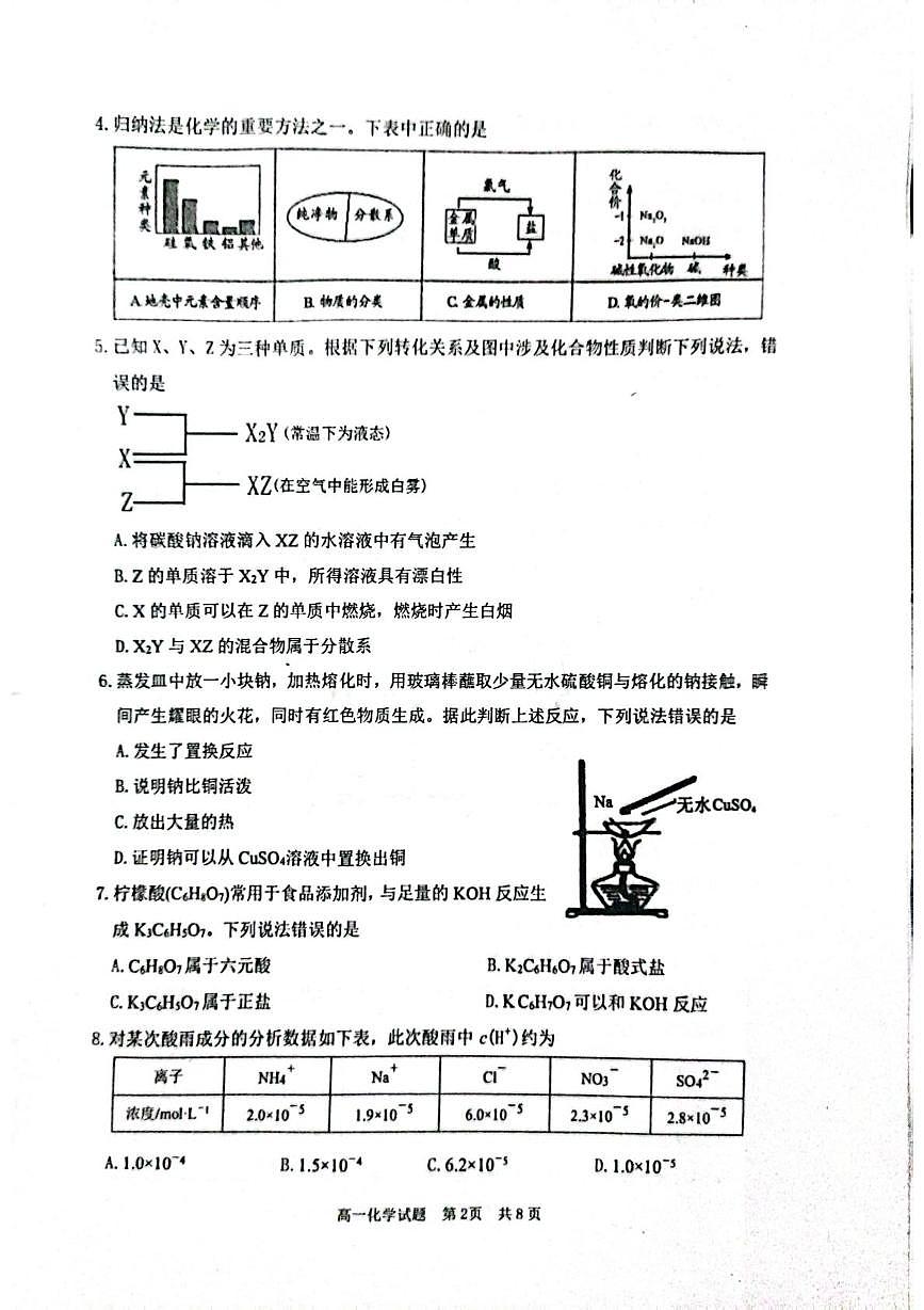 山东省枣庄市薛城区2025-2026学年高一上学期期中考试化学试题（PDF版附答案）第2页