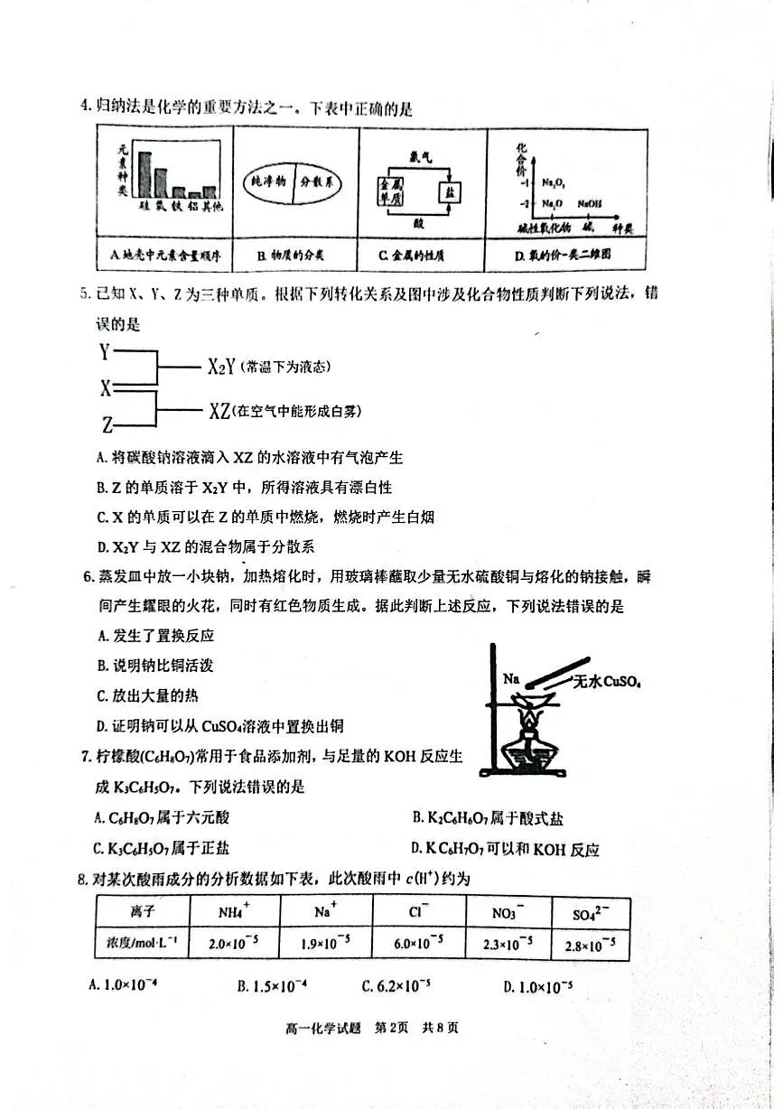 山东省枣庄市薛城区2025-2026学年高一上学期期中考试化学试题（PDF版附答案）第2页