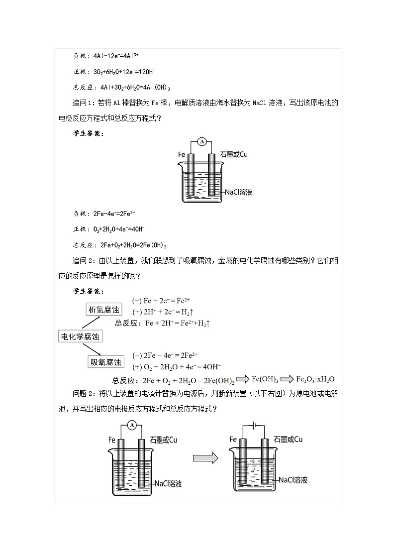 人教版高中 化学选修1 化学反应原理 第四章 整理与提升 表格式教案第2页