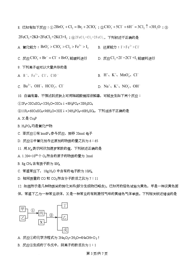四川省自贡市第一中学2025-2026学年高一上学期12月月考化学试题（原卷版）第3页
