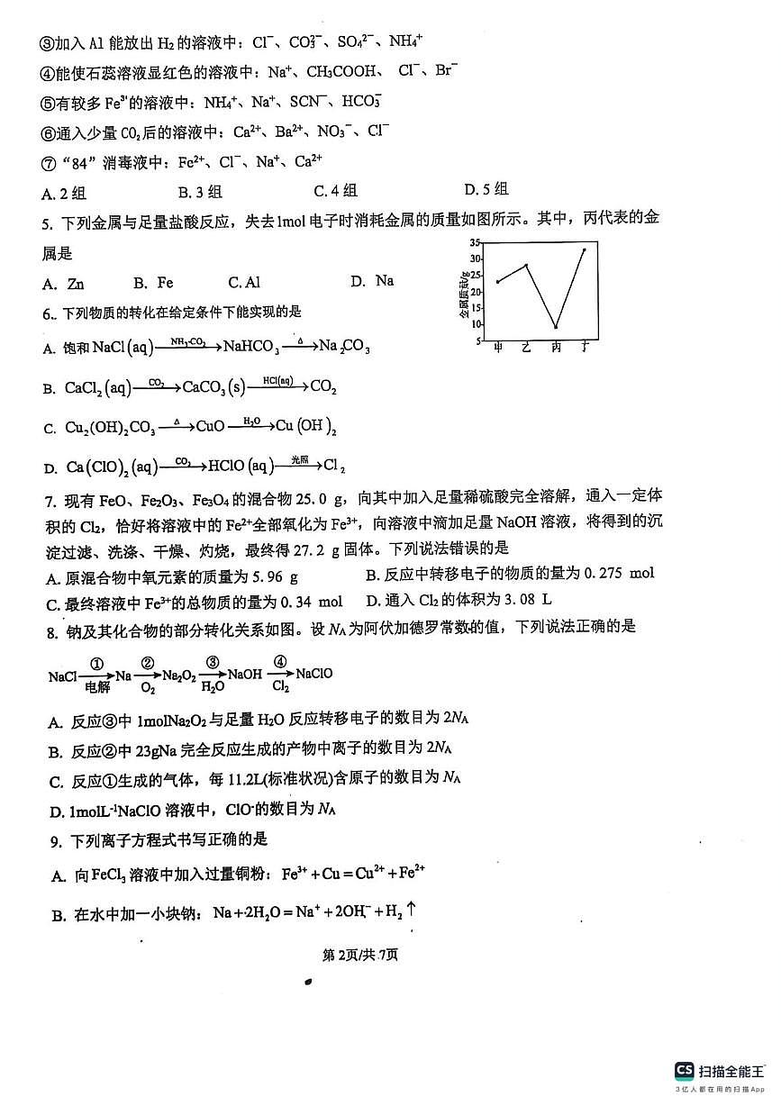 湖南省衡阳市衡阳县第三中学2025-2026学年高一上学期第三次月考 化学试卷第2页