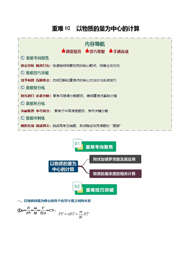 重难02 以物质的量为中心的计算（重难专练）（全国通用）（解析版）第1页